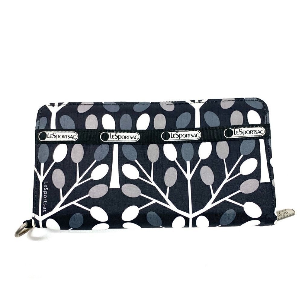 Le Sport Sac Large 3/4 Zip Bifold Canvas Wallet Black & White Print 8" x 4.5"